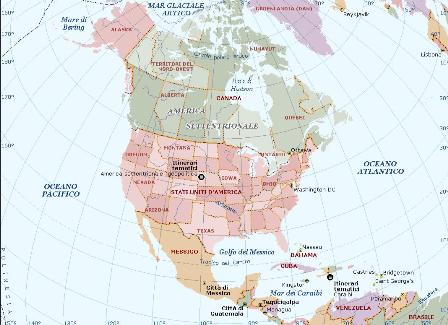 Mappa Nord America Politica